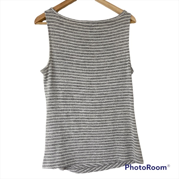 BANANA REPUBLIC GREY/WHITE STRIPED SLEEVELESS TOP WITH TWIST DETAIL, MEDIUM - Picture 2 of 8